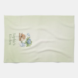 Personalized Hydrangea Kitchen Towel, Custom Name キッチンタオル