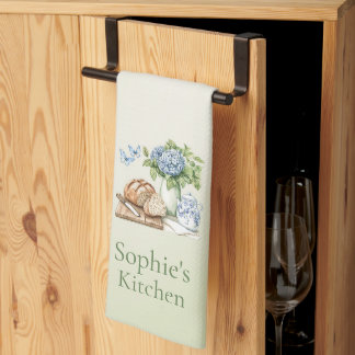 Personalized Hydrangea Kitchen Towel, Custom Name キッチンタオル