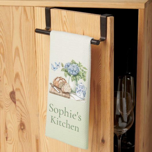 Personalized Hydrangea Kitchen Towel, Custom Name キッチンタオル (三つ折り)
