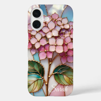 Personalized Hydrangea Phone Case Pink Floral iPhone 16ケース