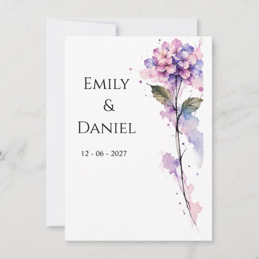 Personalized Hydrangea Save the Date Card セーブザデート (正面)