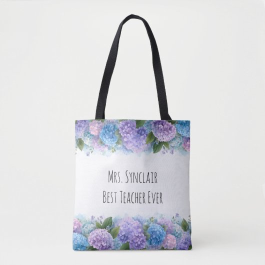 Personalized Hydrangea Teacher Thank You トートバッグ (正面)