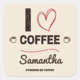Personalized I Love Coffee Bean Name スクエアシール
