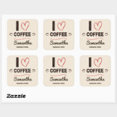 Personalized I Love Coffee Bean Name スクエアシール (シート)
