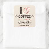 Personalized I Love Coffee Bean Name スクエアシール (バッグ)