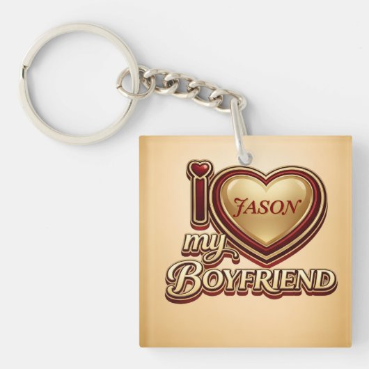 Personalized I Love My Boyfriend Custom Name キーホルダー (正面)