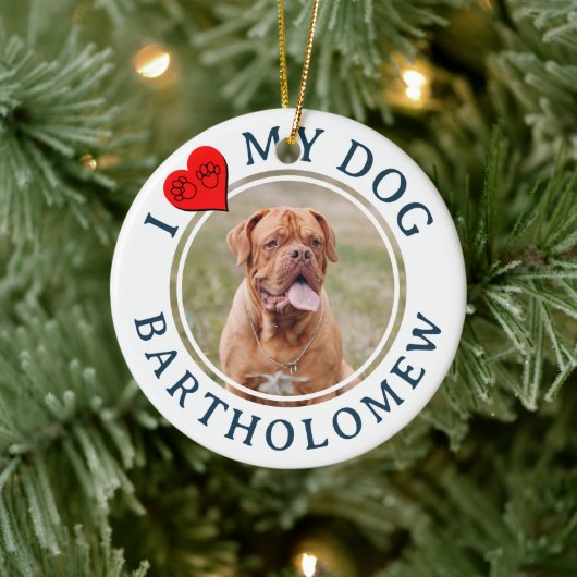 Personalized I LOVE MY DOG Photo セラミックオーナメント (ツリー)
