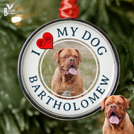 Personalized I LOVE MY DOG Photo メタルオーナメント