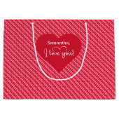 Personalized I Love You Pink Hearts Valentine  ラージペーパーバッグ (正面)