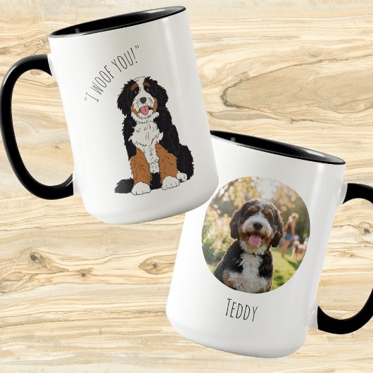 Personalized I Woof You Bernedoodle Pet Photo Gift マグカップ