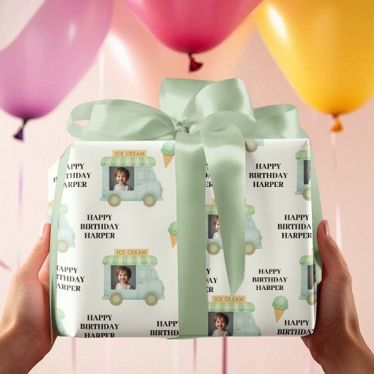 Personalized Ice Cream Truck Photo Birthday ラッピングペーパー