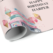 Personalized Ice Cream Truck Pink Birthday ラッピングペーパー (ロールコーナー)