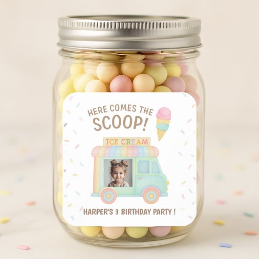 Personalized Ice Cream Truck Rainbow Sprinkle  スクエアシール