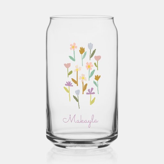 Personalized Illustrated Floral Bridesmaid Name ガラス缶 (正面)