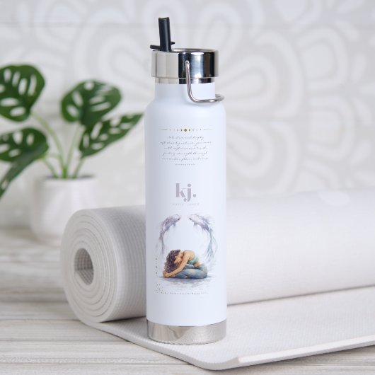 Personalized Illustrated Pisces Zodiac Quote ウォーターボトル (ヨガ (回転後))