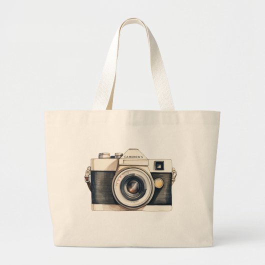 Personalized Illustrated Vintage SLR Camera ラージトートバッグ (正面)
