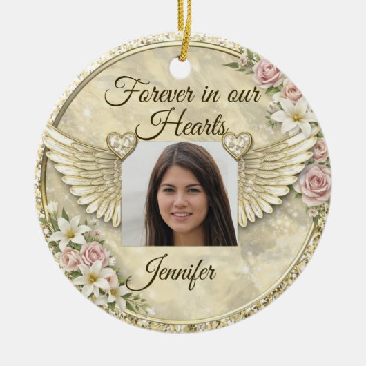 Personalized In Memorial Photo Template セラミックオーナメント (正面)