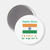 Personalized India Flag Round マグネット (正面/裏面)