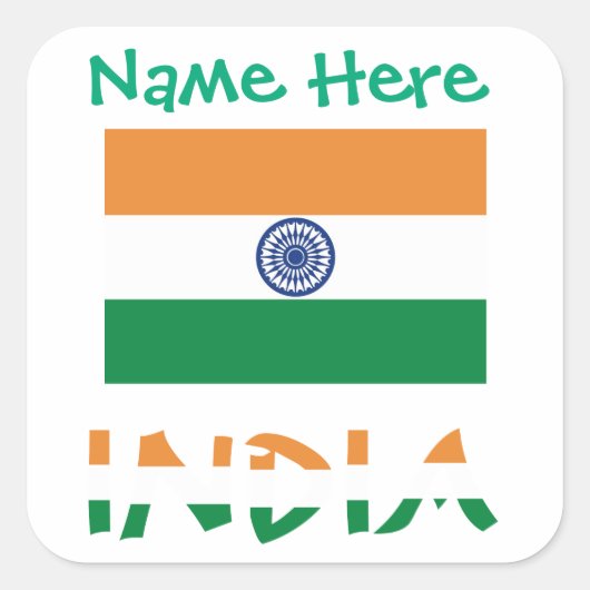 Personalized India Flag Square Label  スクエアシール (正面)