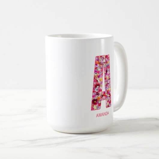 Personalized Initial | Floral Letter A Monogram コーヒーマグカップ (正面右)