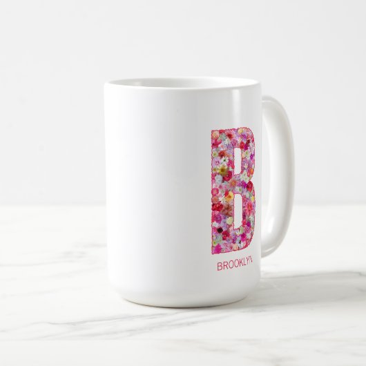 Personalized Initial | Floral Letter B Monogram  コーヒーマグカップ (正面右)