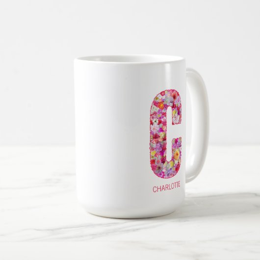 Personalized Initial | Floral Letter C Monogram  コーヒーマグカップ (正面右)