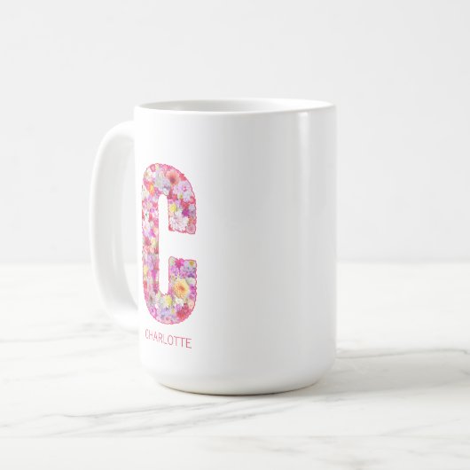 Personalized Initial | Floral Letter C Monogram  コーヒーマグカップ (正面左)