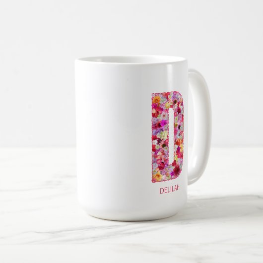 Personalized Initial | Floral Letter D Monogram  コーヒーマグカップ (正面右)