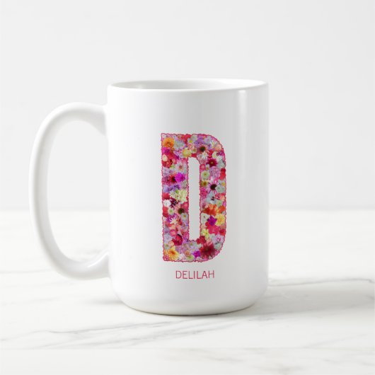 Personalized Initial | Floral Letter D Monogram  コーヒーマグカップ (左)