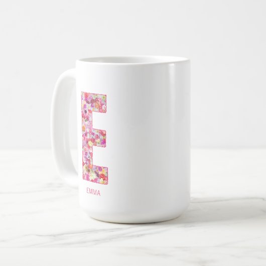 Personalized Initial | Floral Letter E Monogram  コーヒーマグカップ (正面左)