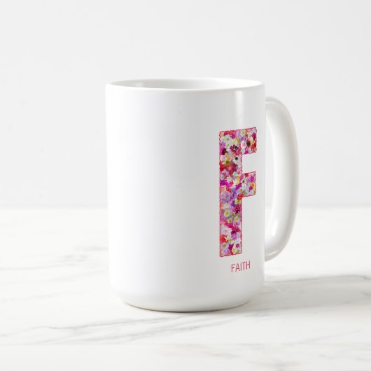 Personalized Initial | Floral Letter F Monogram  コーヒーマグカップ (正面右)