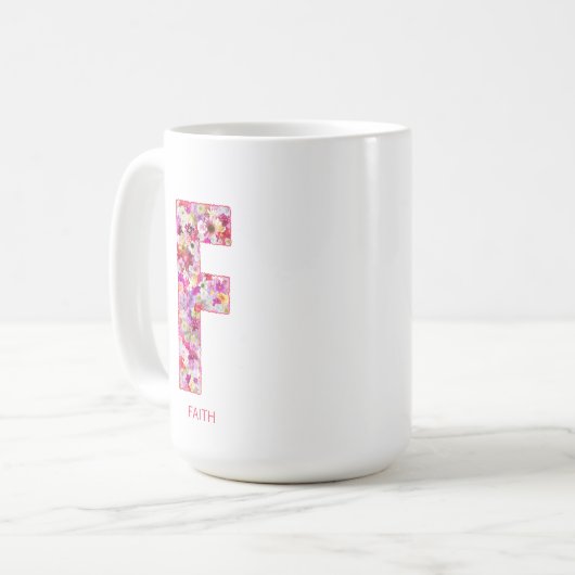 Personalized Initial | Floral Letter F Monogram  コーヒーマグカップ (正面左)