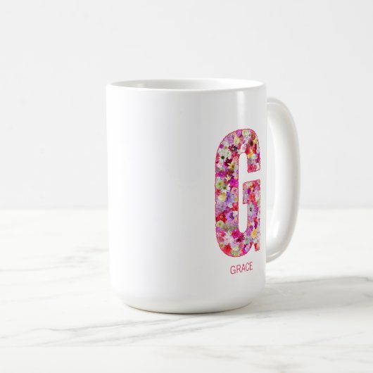 Personalized Initial | Floral Letter G Monogram  コーヒーマグカップ (正面右)