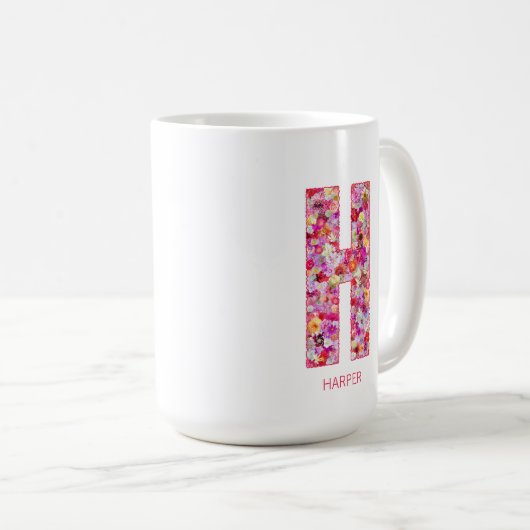 Personalized Initial | Floral Letter H Monogram  コーヒーマグカップ (正面右)
