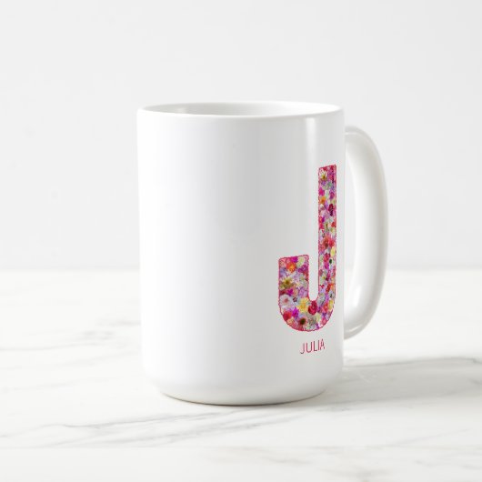 Personalized Initial | Floral Letter J Monogram  コーヒーマグカップ (正面右)