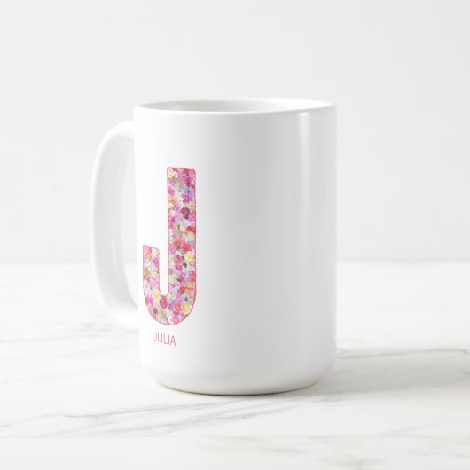 Personalized Initial | Floral Letter J Monogram  コーヒーマグカップ (正面左)