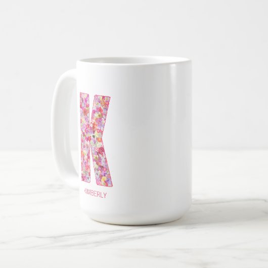 Personalized Initial | Floral Letter K Monogram  コーヒーマグカップ (正面左)