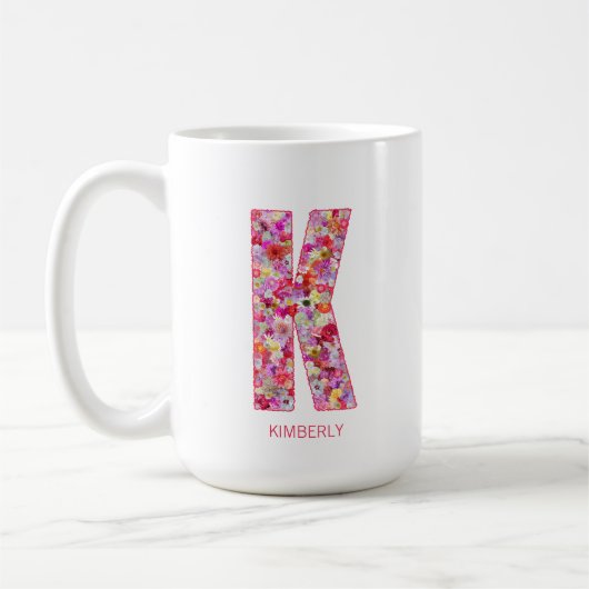 Personalized Initial | Floral Letter K Monogram コーヒーマグカップ (左)