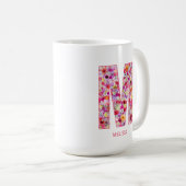 Personalized Initial | Floral Letter M Monogram  コーヒーマグカップ (正面右)