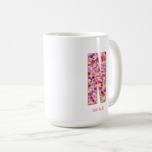 Personalized Initial | Floral Letter N Monogram  コーヒーマグカップ (正面右)