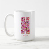 Personalized Initial | Floral Letter N Monogram  コーヒーマグカップ (左)