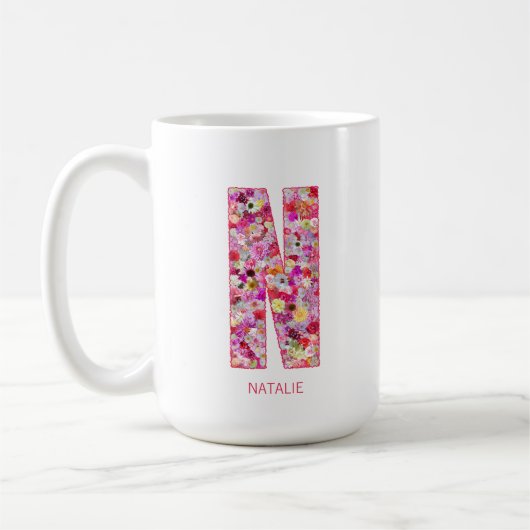 Personalized Initial | Floral Letter N Monogram  コーヒーマグカップ (左)