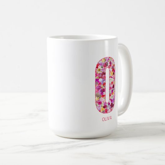Personalized Initial | Floral Letter O Monogram コーヒーマグカップ (正面右)