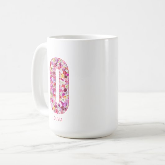 Personalized Initial | Floral Letter O Monogram コーヒーマグカップ (正面左)