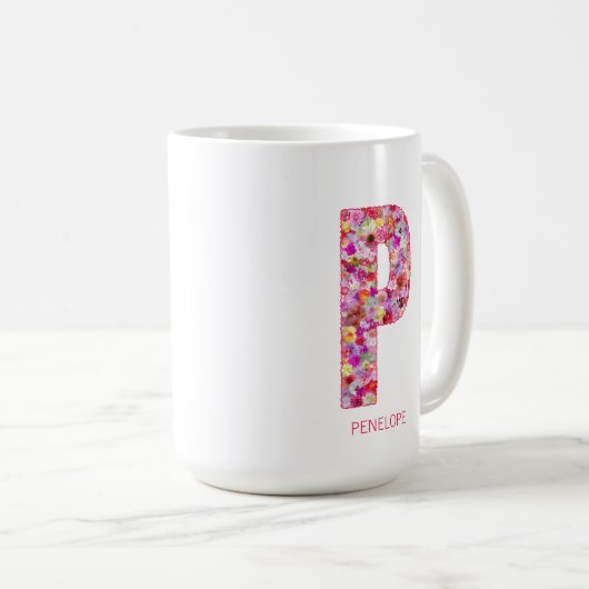 Personalized Initial | Floral Letter P Monogram  コーヒーマグカップ (正面右)