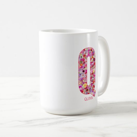 Personalized Initial | Floral Letter Q Monogram  コーヒーマグカップ (正面右)