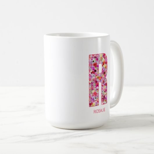 Personalized Initial | Floral Letter R Monogram  コーヒーマグカップ (正面右)