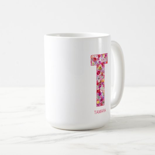 Personalized Initial | Floral Letter R Monogram コーヒーマグカップ (正面右)
