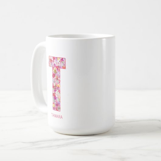 Personalized Initial | Floral Letter R Monogram コーヒーマグカップ (正面左)