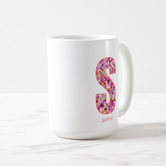 Personalized Initial | Floral Letter S Monogram  コーヒーマグカップ (正面右)
